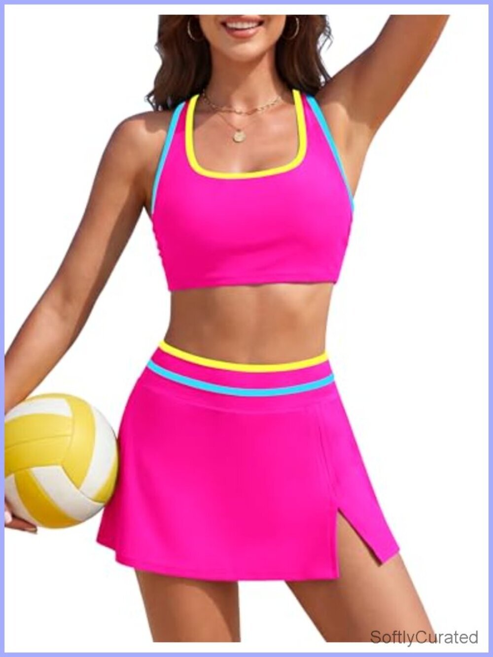 3 Piece High Waisted Tankini Set with Detachable Swim Skirt